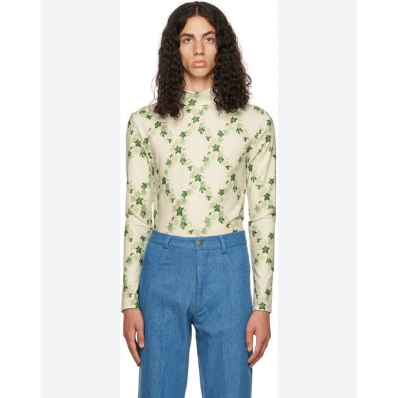 New Tanner Fletcher Green Lonnie Mock‎ Turtleneck Top Ivy Leaf Print 3 / Large - Picture 2 of 9